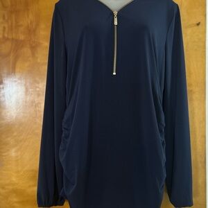 JM Collection Navy Long Sleeve Tunic with Zipper